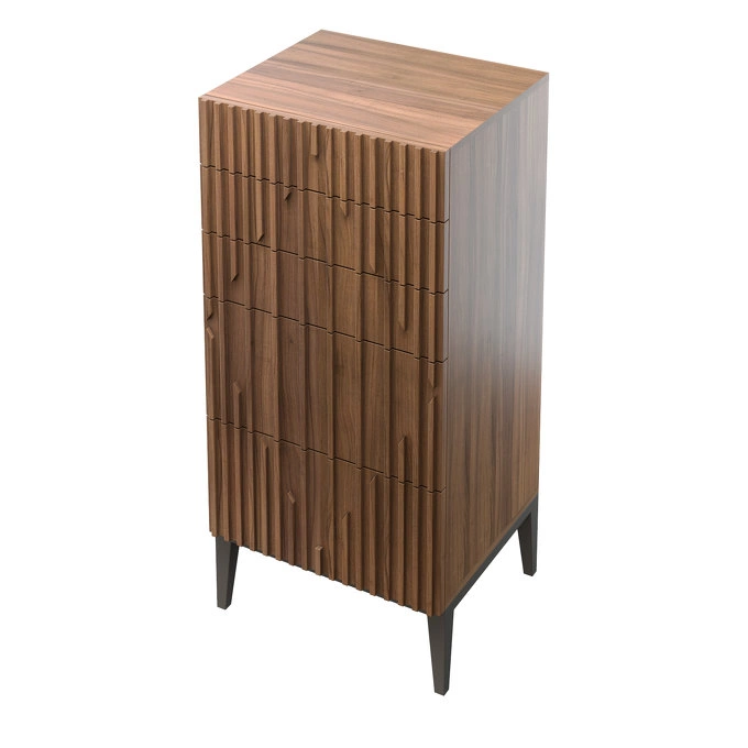 Комод высокий отделка шпон ореха, темно-серый матовый лак 