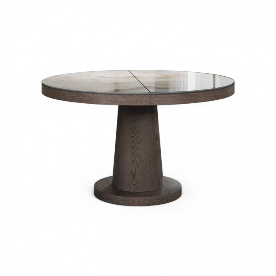 Стол круглый раскладной Барселона, столешница керамика, дуб патина